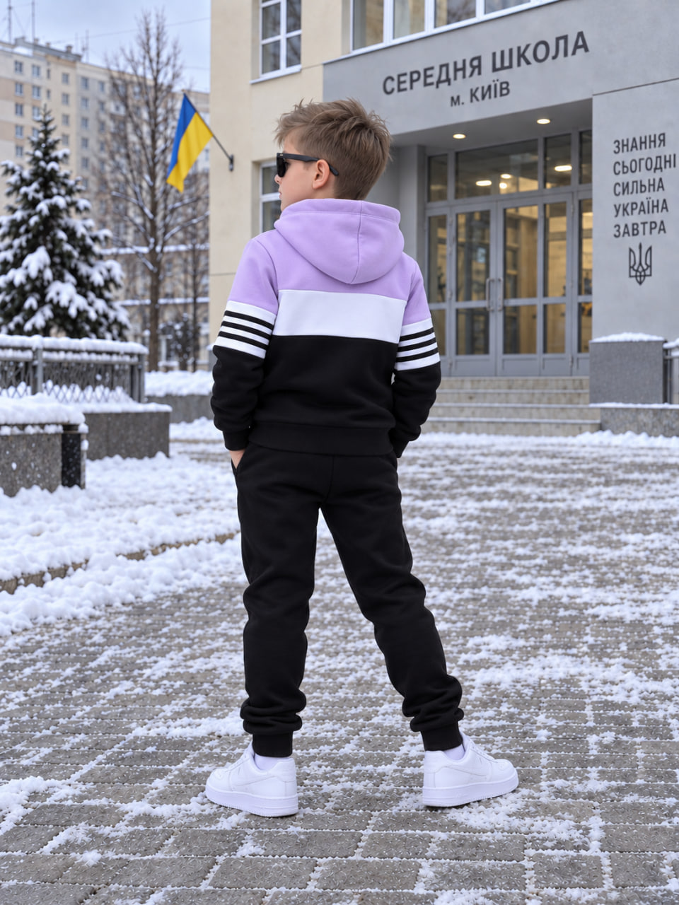 Лавандовий дитячий зимовий костюм Adidas на флісі — фото 3
