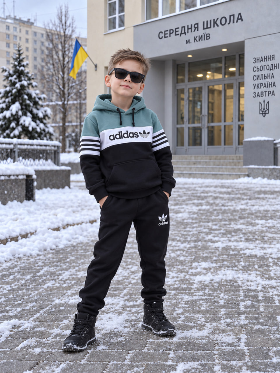 М’ятний дитячий зимовий костюм Adidas на флісі — фото 1