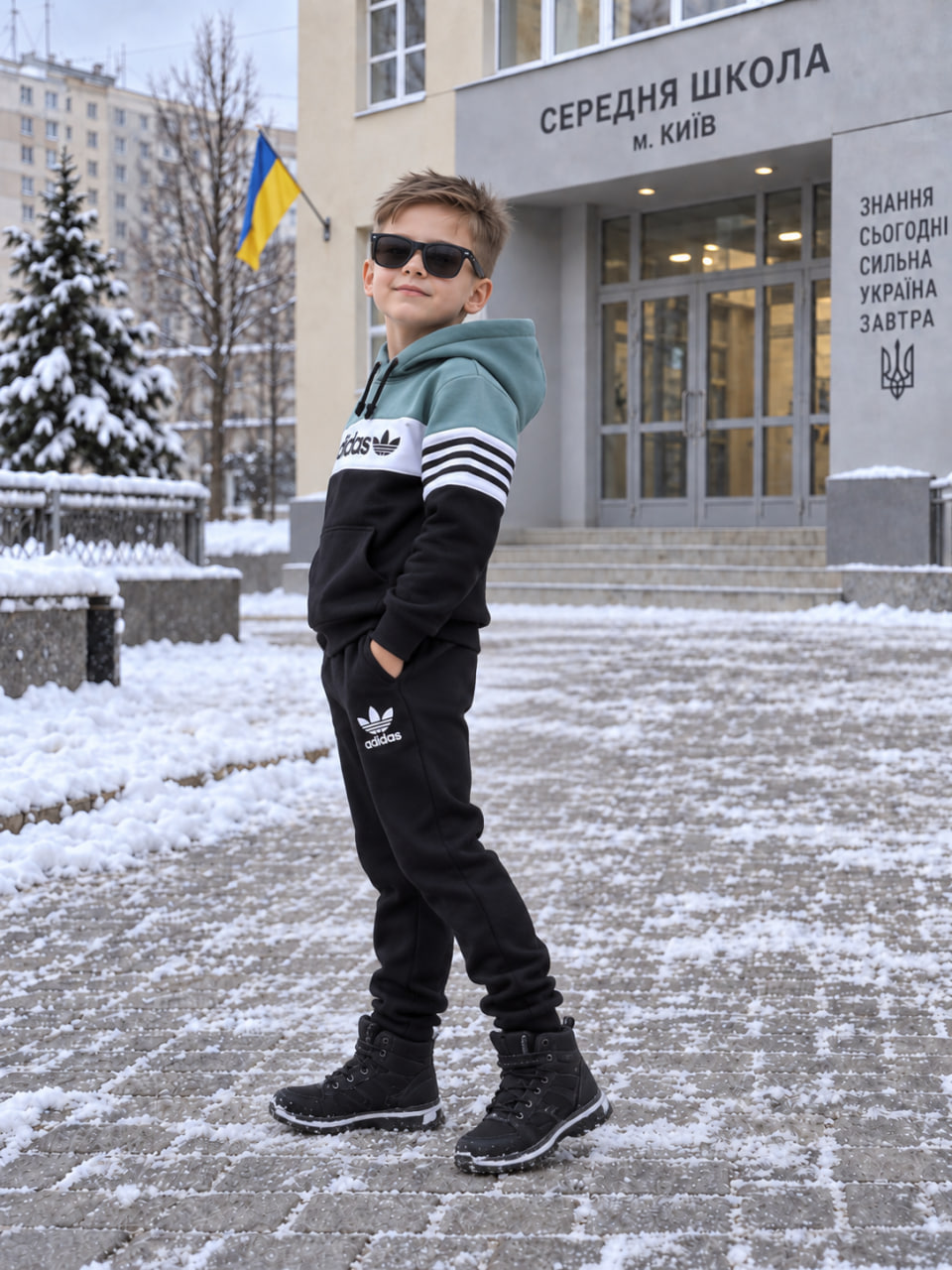 М’ятний дитячий зимовий костюм Adidas на флісі — фото 2