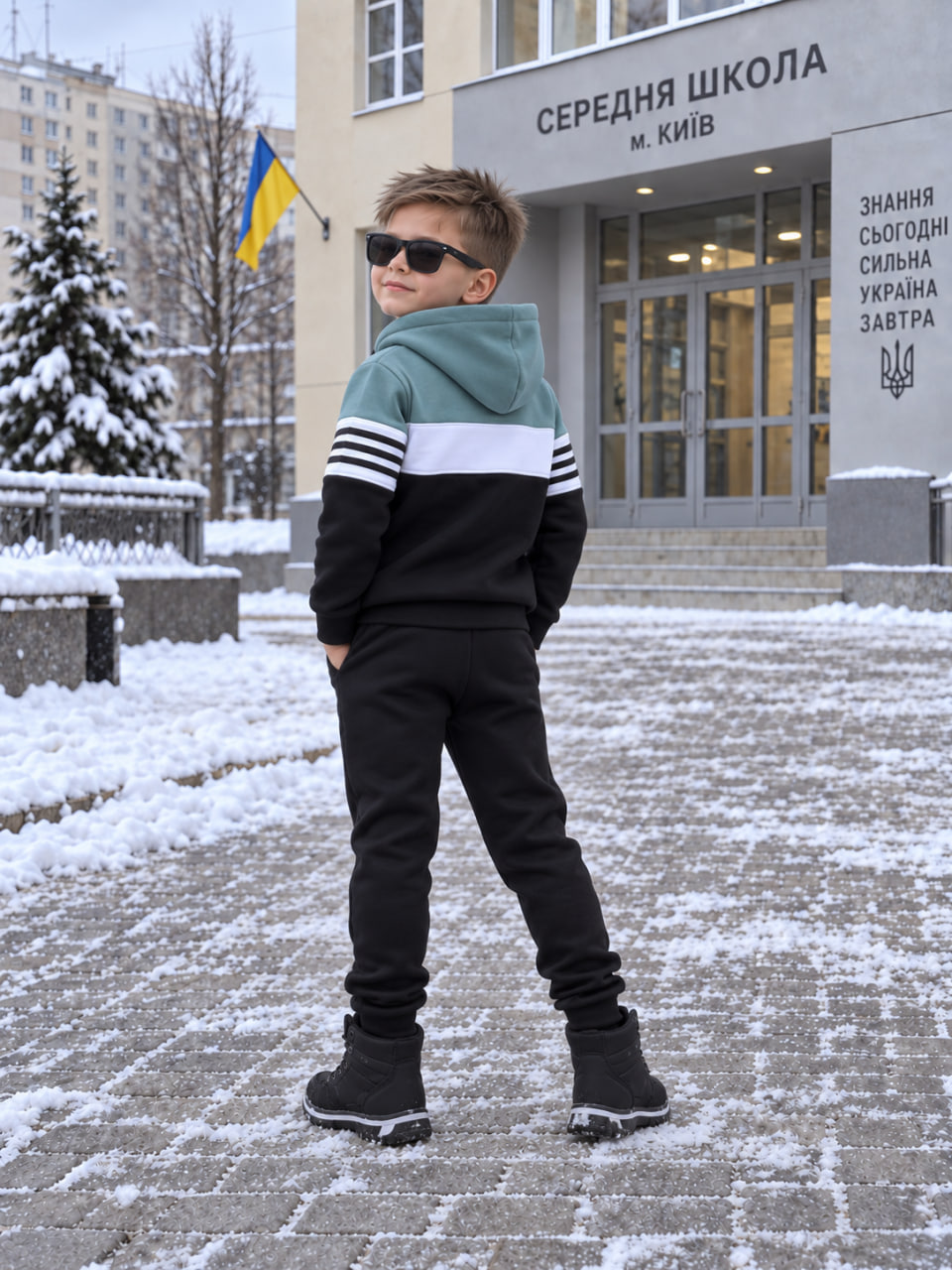 М’ятний дитячий зимовий костюм Adidas на флісі — фото 3