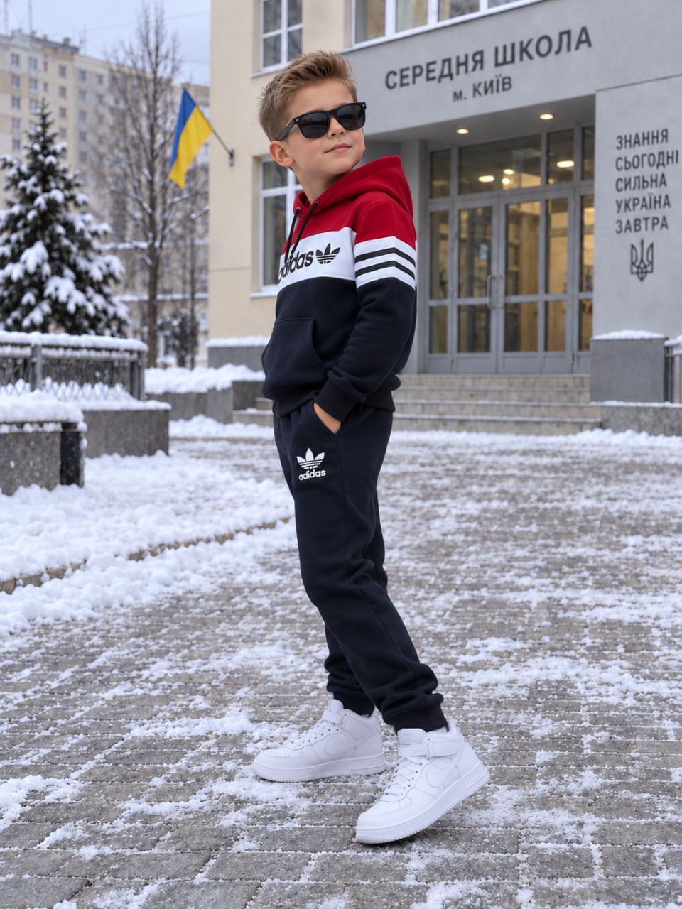 Червоний дитячий зимовий костюм Adidas на флісі — фото 2