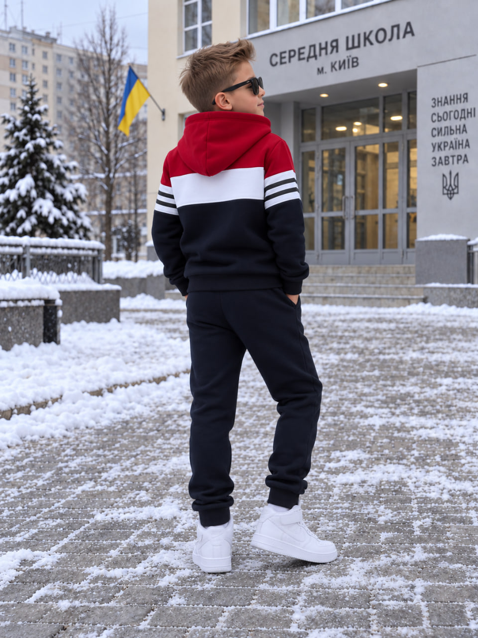 Червоний дитячий зимовий костюм Adidas на флісі — фото 3